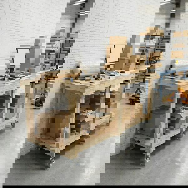 Arbor Garden Solutions Wooden Workbench Eucalyptus Hardwood Top Depth-3ft with Wheels