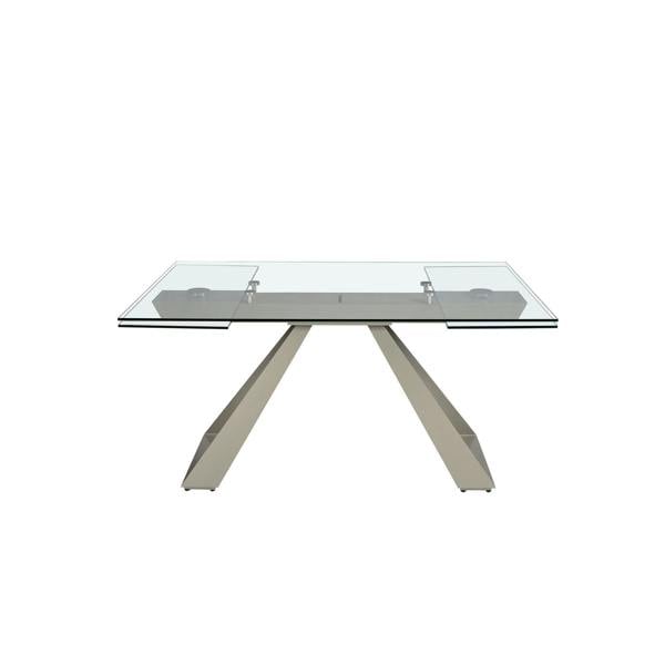 Angel Cerdá Rectangular extending dining table in tempered glass and taupe grey steel 1125