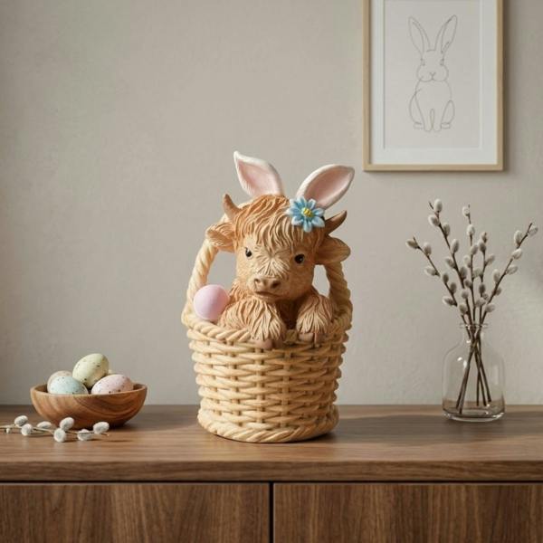 Garden Greatness Springtime Highland Cow In Basket