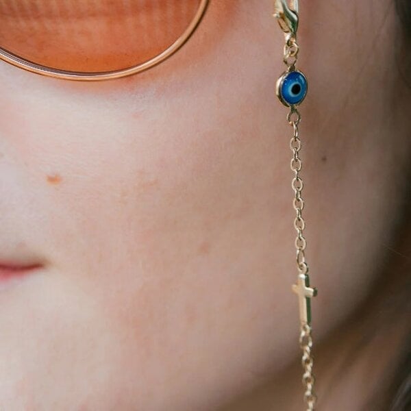 The Colourful Aura Gold Evil Eye Cross Greek Protection Summer Turkish Reading Eyeglass Lanyard