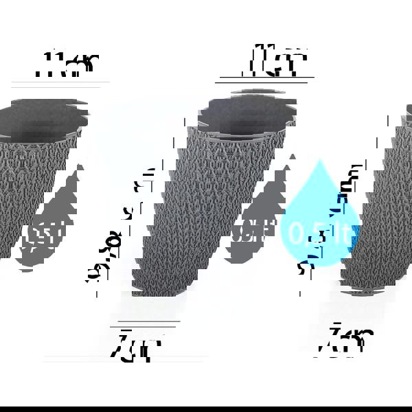 Gr8 Garden Set Of 4 Grey Sumela Knitted Flower Plant Pot Planter With Tray Indoor Garden