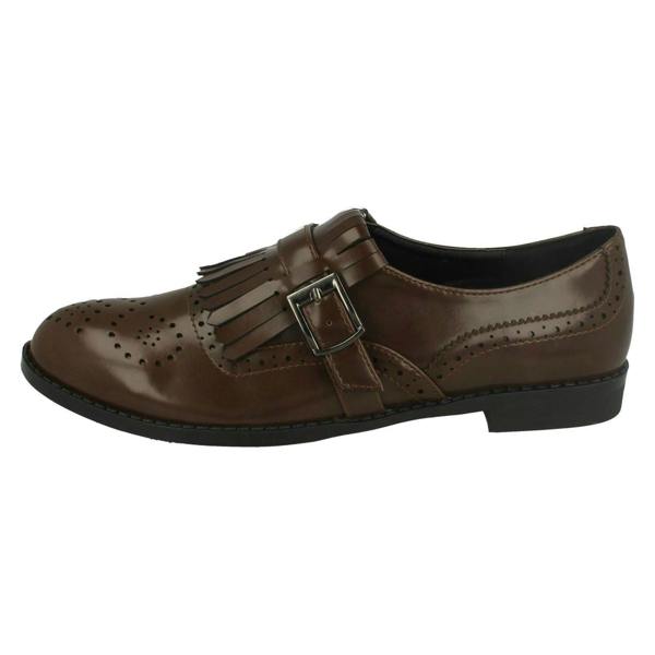 Spot On Ladies Spot On Brogue Style Slip On Shoes