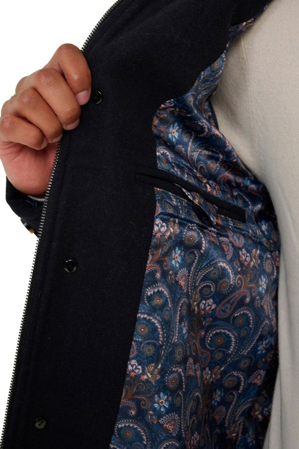 Harry Brown London George Wool Melton Coat with Funnel Neck in Navy