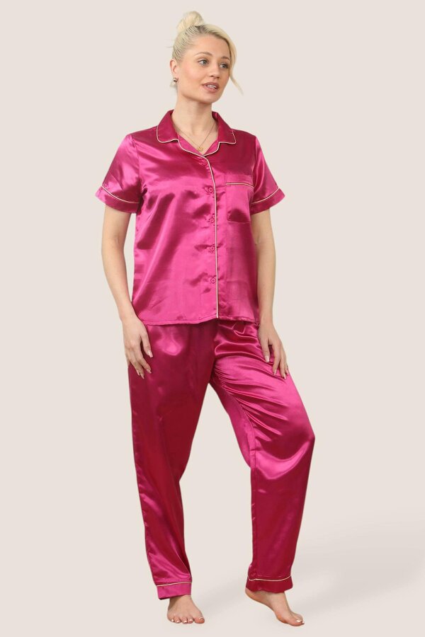 Luxe Satin Short Sleeve PJ Set – HOT PINK