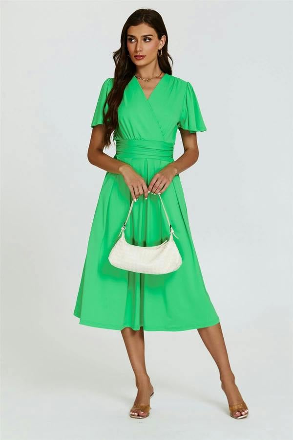 FS Collection Angel Sleeve Jersey Midi Dress In Green