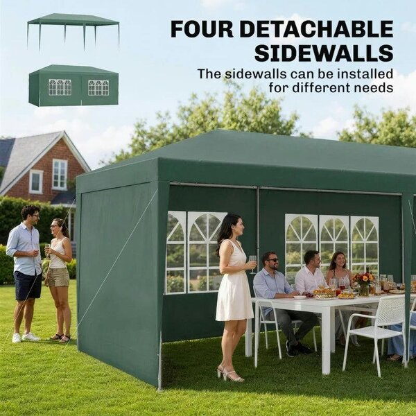 6x3 m Party Tent Gazebo Marquee Outdoor Patio Canopy Shelter with Windows and Side Panels, Green