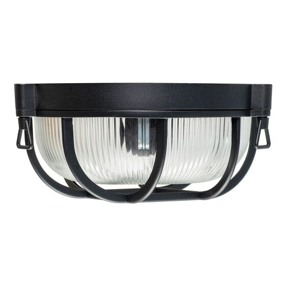 Happy Homewares Industrial Inspired Outdoor IP65 Matte Black Flush Ceiling Light