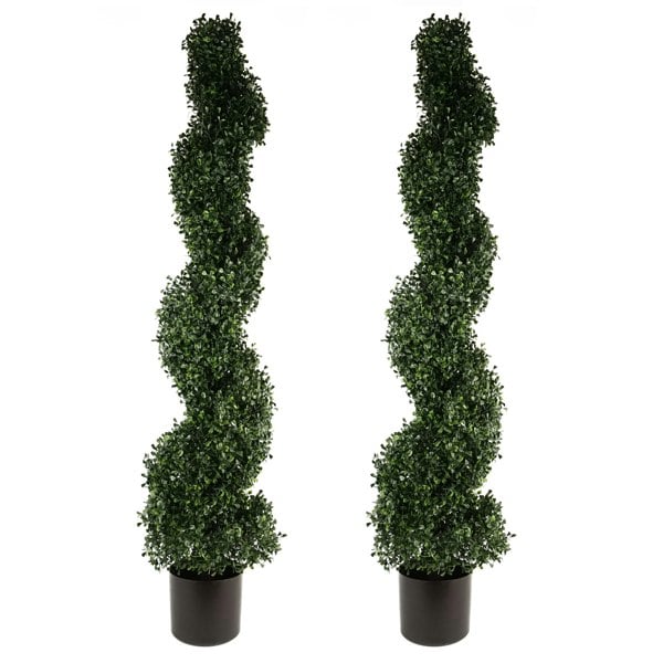 Leaf 120cm Pair of UV Resistant Boxwood Tree Spiral Topiary - 1058 leaves