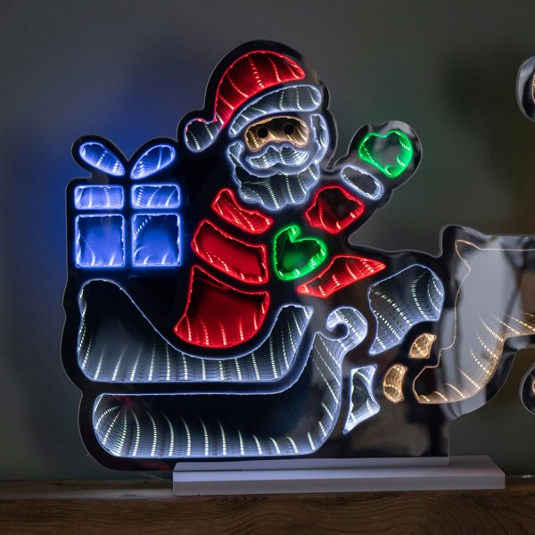 Samuel Alexander 60cm Light up Santa in Sleigh with Present Christmas Infinity Mirror with Multi-Coloured LEDs