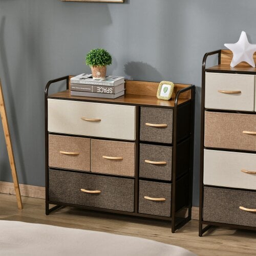 HOMCOM 3-Tier Fabric Bedroom Dresser with 7 Foldable Drawers, Multi-Colored