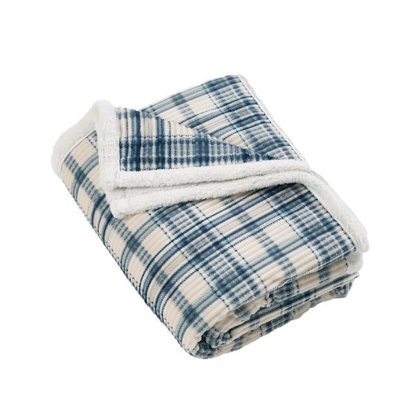Catherine Lansfield Cosy Ribbed Check Blanket Throw Blue