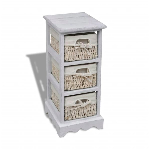 Berkfield Wooden Storage Rack 3 Weaving Baskets White