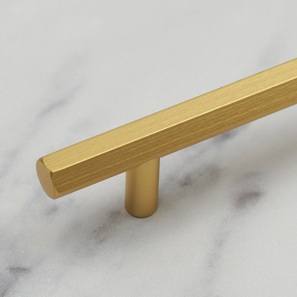 Handle & Home Brushed Brass Hexagon T-Bar Cabinet Handle & Knob