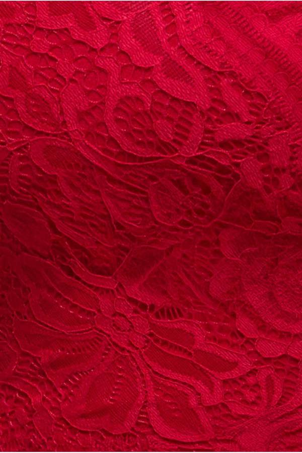 Scalloped Lace Bodice Long Sleeve Bardot Maxi Dress - Red DR4678