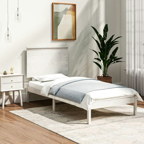 Berkfield Bed Frame White Solid Wood Pine 100x200 cm