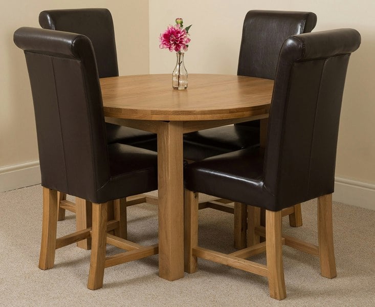 That's Furniture Edmonton Round Extendable Oak Dining Set with Washington Leather Chairs