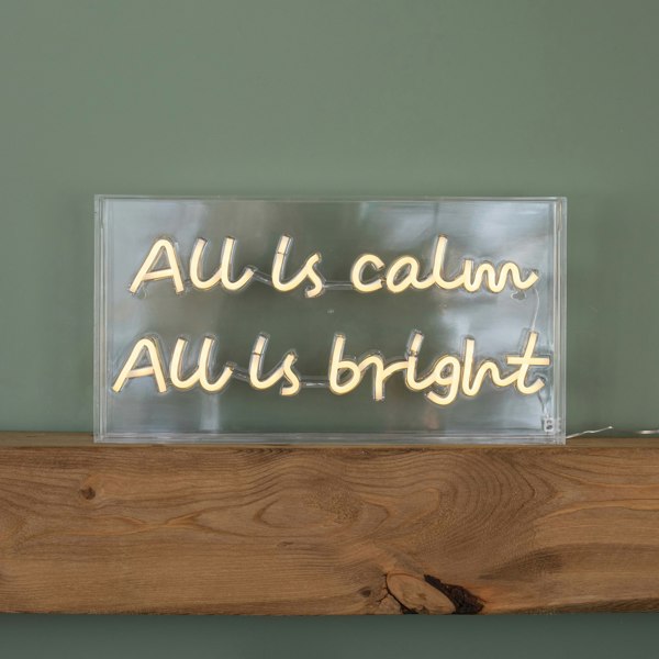 Samuel Alexander 43cm Light up All is Calm Neon Flex Christmas Sign in Warm White
