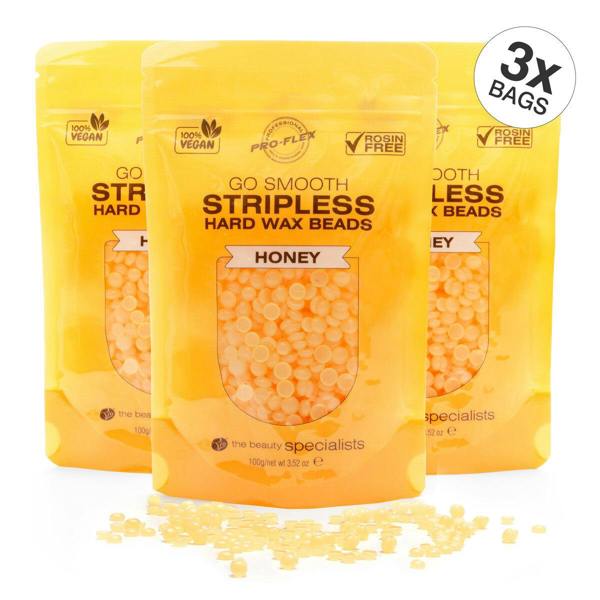 3 pouches of 100g honey scented GO SMOOTH STRIPLESS hard wax beads