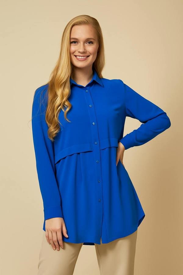 Hoxton Gal Long Sleeves Oversized Shirt In Indigo