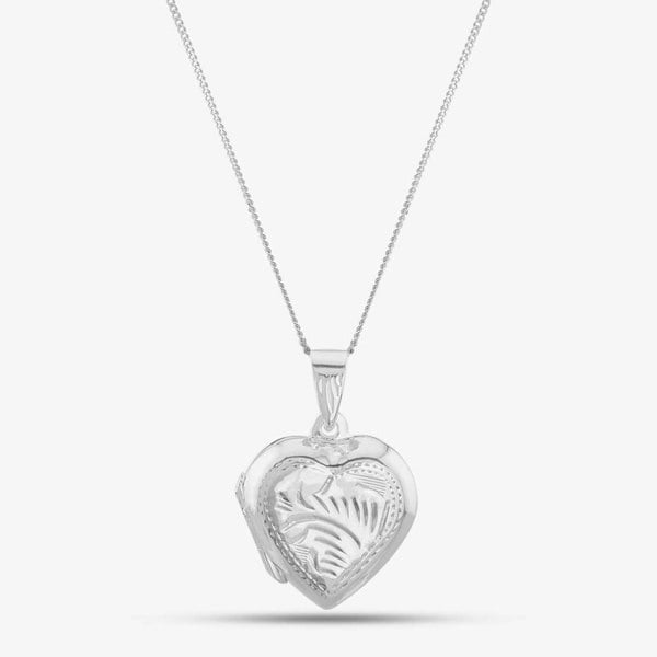 T. H. Baker Silver Heart Engraved Locket and Chain 8.65.1273