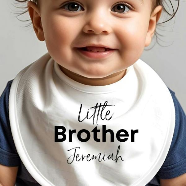 Personalised Black Little Brother Baby Grow, Vest or Bib with Name
