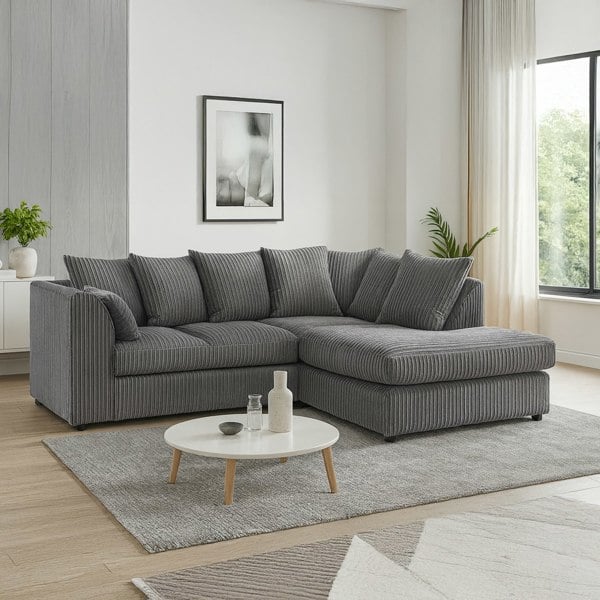 Furnishings For Less Luxor Cord Fabric 4 Seater Corner Sofa Scatter Back