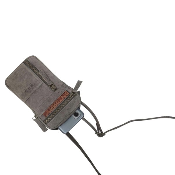 Real Hide Bags 'BROOKE' Grey Distressed Real Leather Mobile Phone Crossbody Bag