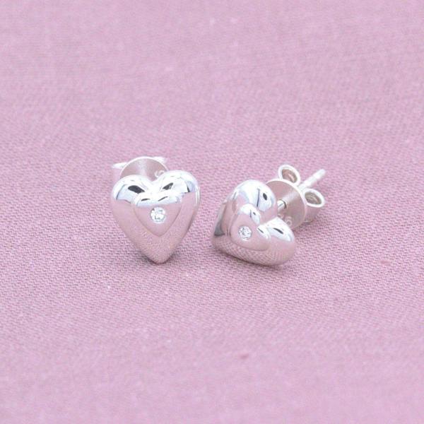 Mylee London Sterling Silver Embedded Crystal Heart Stud Earrings