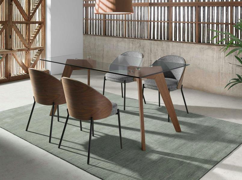 Angel Cerdá Grey Fabric and Walnut Chair 4115