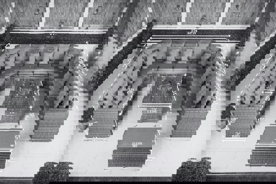 Giardino Santorini 8 Seat Modular Sofa Rattan Garden Furniture Set Outdoor Fire Pit Coffee Table & Bench