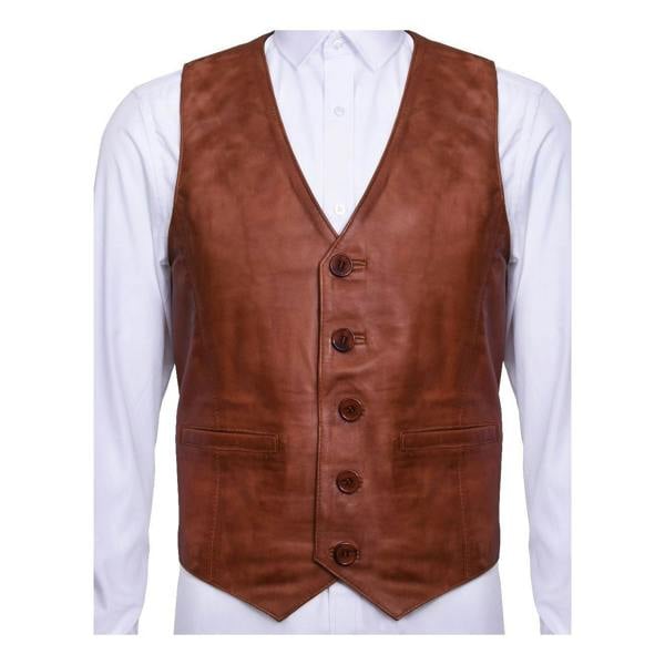 Infinity Leather Mens Leather Waistcoat Formal Traditional Gilet Vest