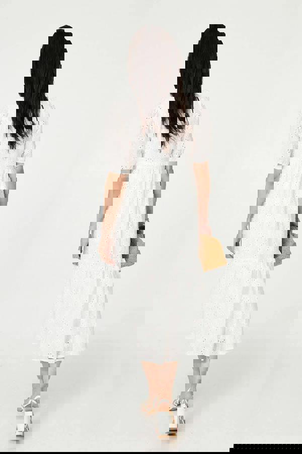 White | Broderie Anglaise Tiered Midi Dress