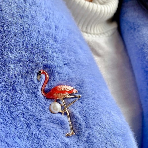 flamingo brooch in enamel and pearl