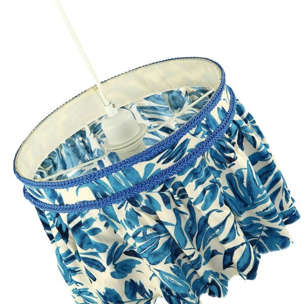 Hanging Cotton Pendant Shade with Blue Print and Embroidered Trims Image 3