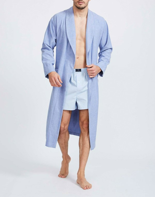 British Boxers Men's Brushed Cotton Dressing Gown – Staffordshire Blue Herringbone