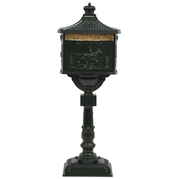 Berkfield Pedestal Letterbox Aluminium Vintage Style Rustproof Green