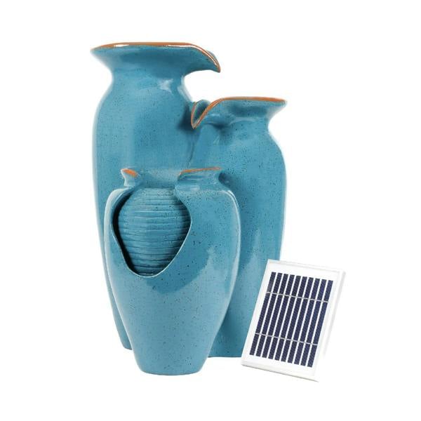 Gardenwize Solar Powered Azure Grecian Pots Water Feature with Battery Backup