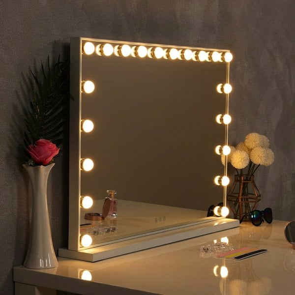 Hollywood Style Lighted Rectangular Makeup Mirror with Base LED Make Up Mirrors Living and Home