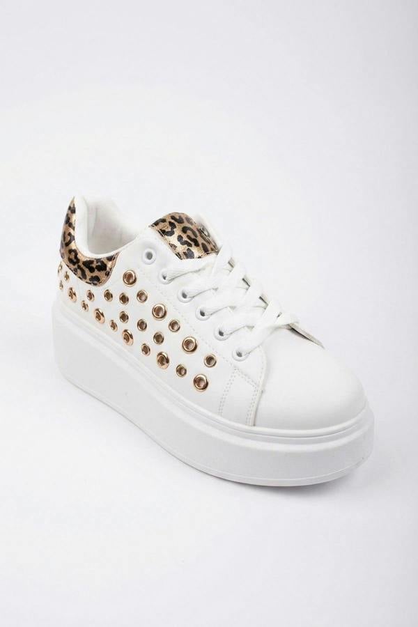 Cosima Studded Leopard Back Platform Trainers - Leopard