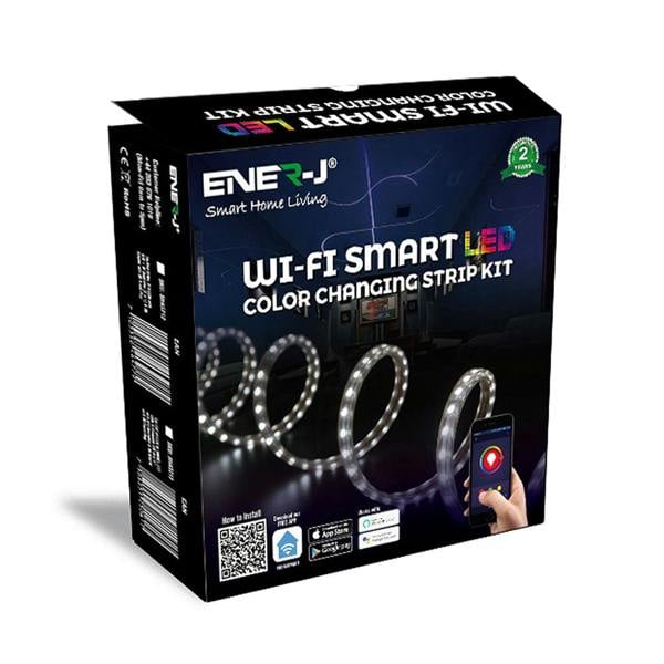 ENER-J 5 Meters 12V IP65 LED Strip Kit, Smart Wi-Fi RGB Colour Changing Strip for Bedroom Ceiling Party Decoration with Remote and Plug
