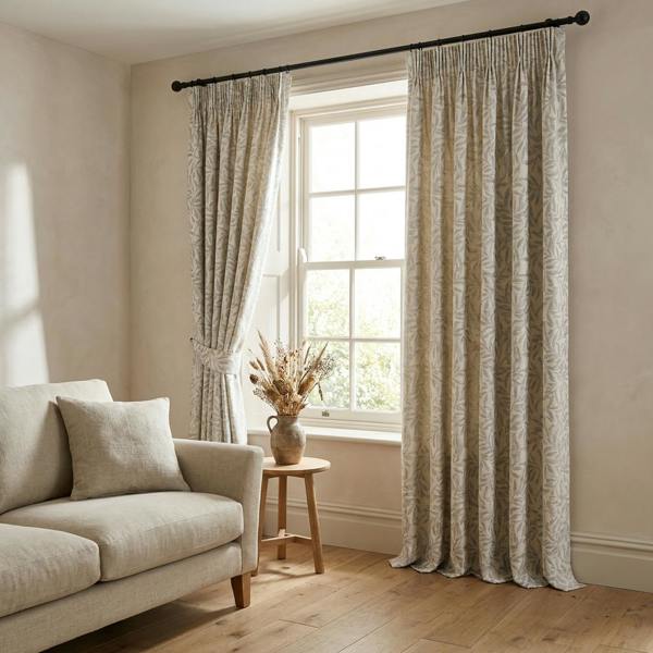 Abele made-to-measure curtains in Silver, styled in a living room