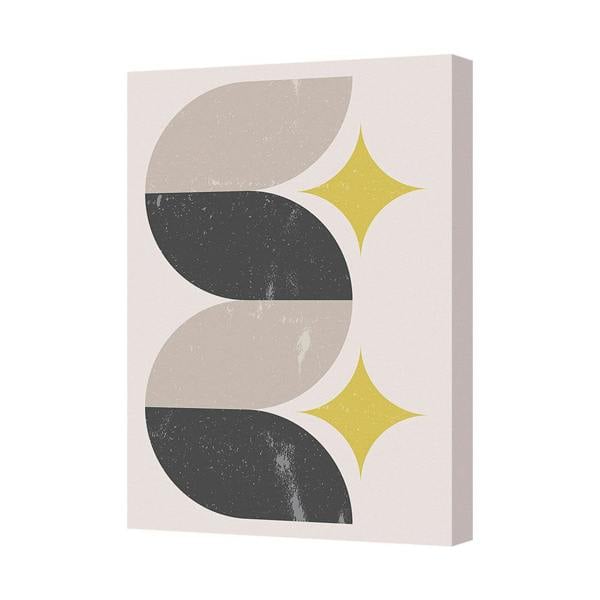 Benjamin Tate Design Abstract Geometric Canvas Art Print with Dark Arcs and Yellow Stars