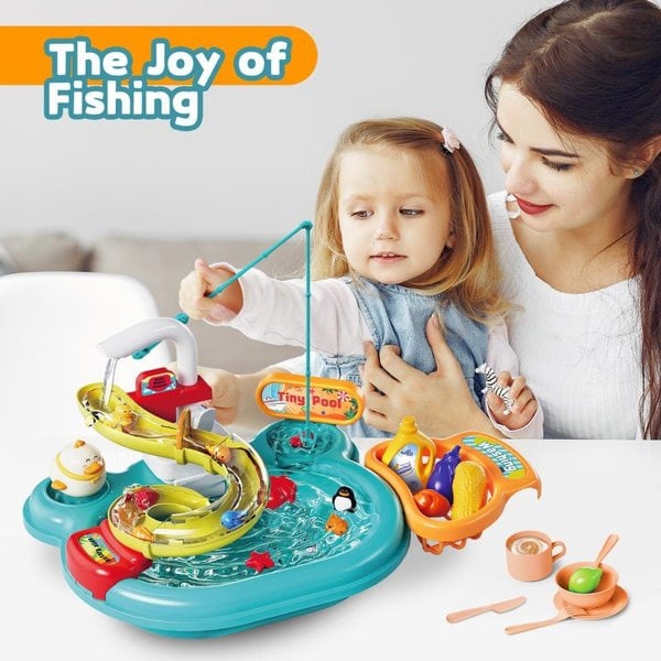 deAO Toys Kids Water Play Table with Fishing Game Slide