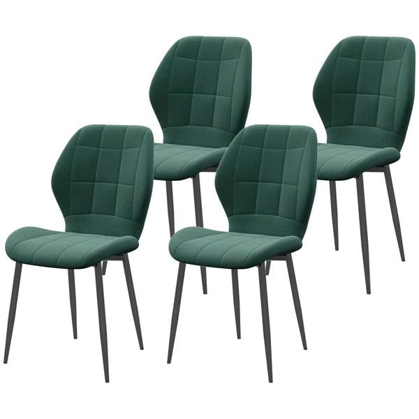 Emerald green flannel relaxed dining chair set of four, quilted back and cushioned seat