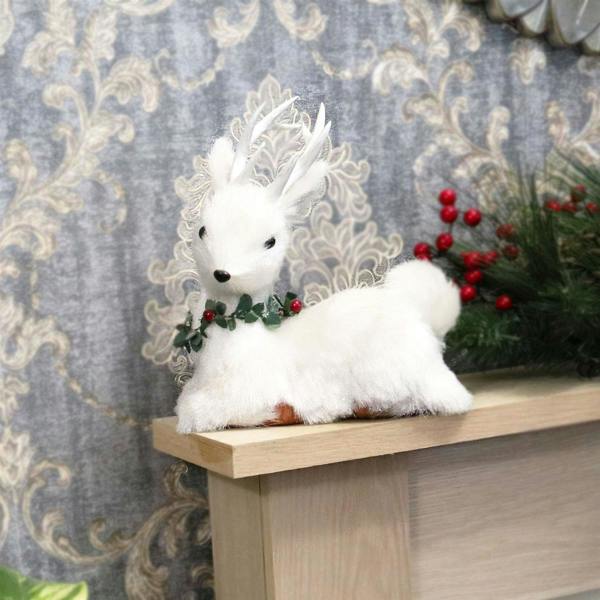 25cm Christmas Tabletop White Lying Deer Decorative Standing Decoration with Pine and Berry Detail image 1