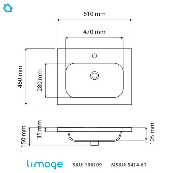 5414 ceramic 61cm mid edge inset basin with oval bowl