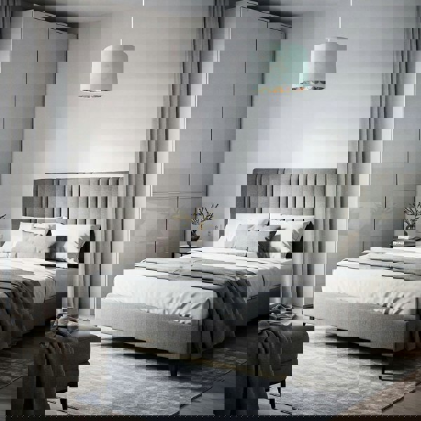 Designer Duck Egg Linen Lamp Shade with Moroccan Scale Pattern Lining Image 6