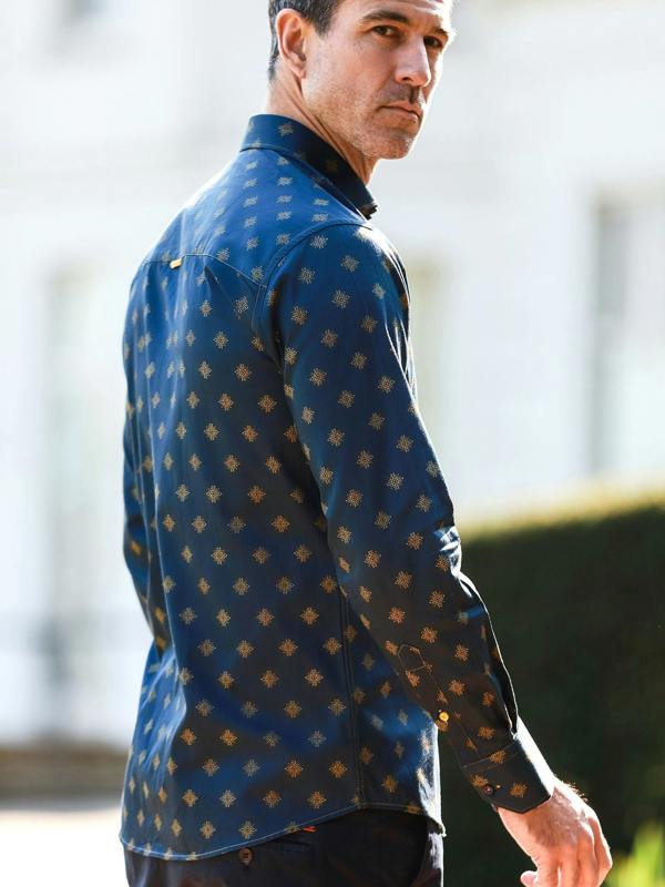 TALISMAN MOSAIC PRINT MEN'S LONG SLEEVE SATIN COTTON SHIRT - Claudio Lugli Shirts