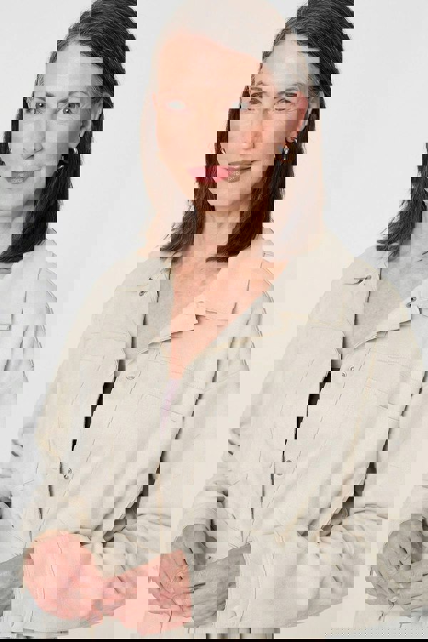 Beige | Faux Suede Tie Waist Relaxed Shacket
