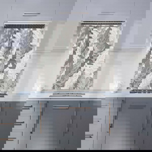 Warren Reed - Designer Grey Floral Leaves Kitchen Splashback